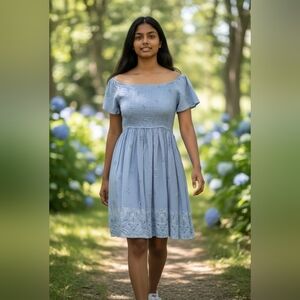 American Rag Juniors Small Blue Embroidered Women's Smocked Dress NWT